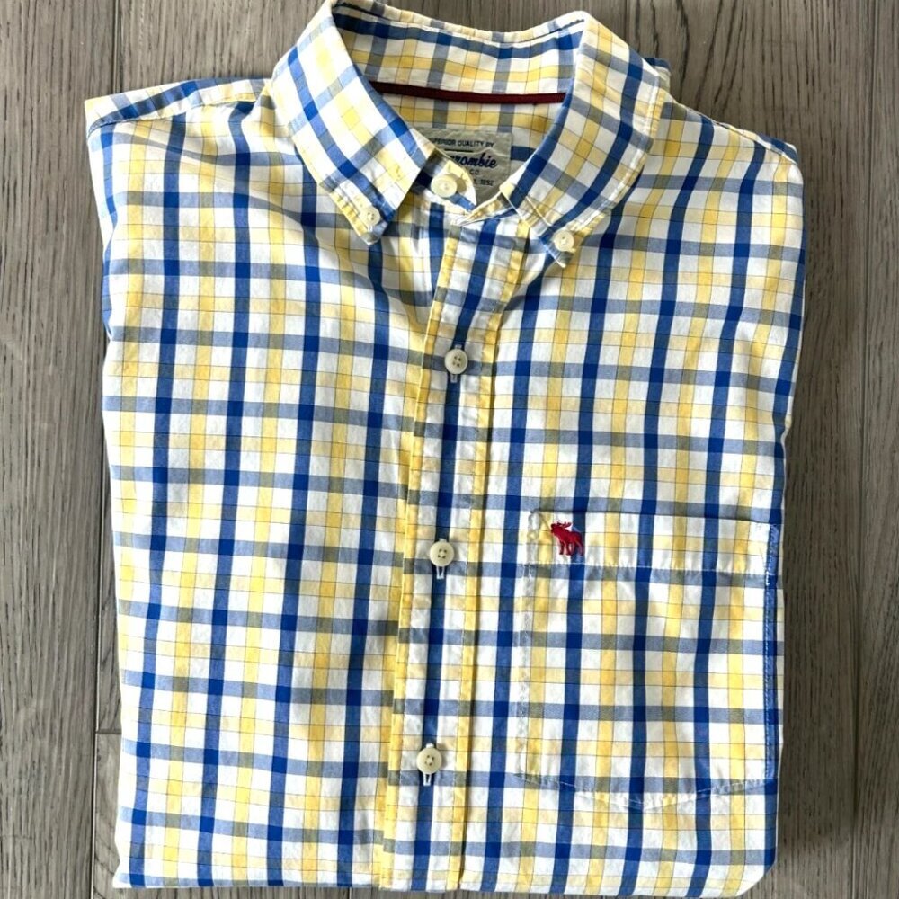 Vintage 90s Abercrombie & Fitch Men’s Blue Yellow Plaid Button Down Shirt M